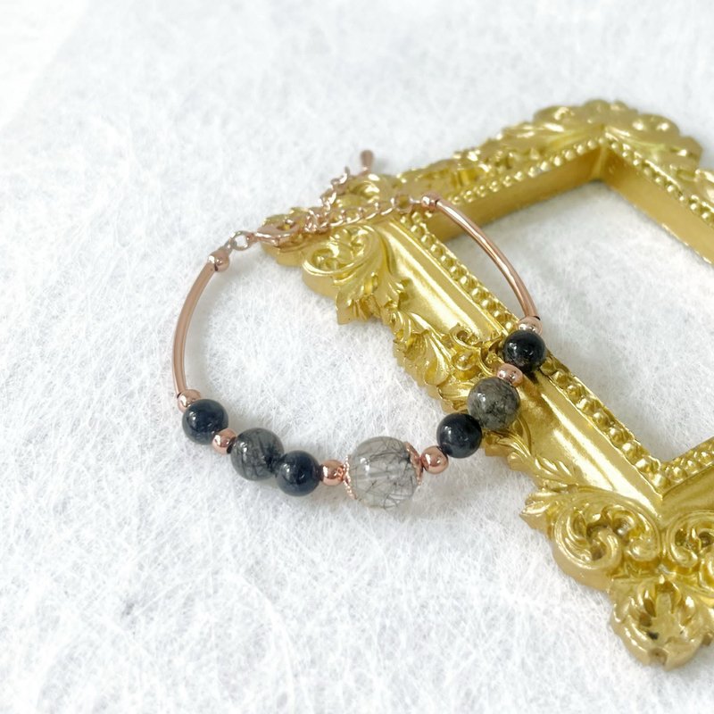 財運金仙子  提升金運  黑髪晶 手鏈 天然石  財運 僻邪 - 手鍊/手環 - 水晶 金色