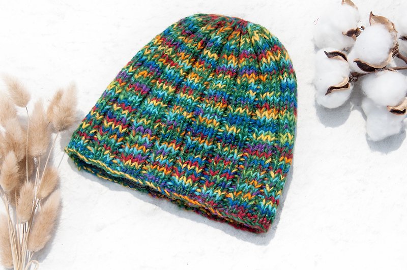 Hand-woven pure wool hat/knitted woolen hat/inner brushed hand-knitted woolen hat/hand-knitted woolen hat-rainbow - หมวก - ขนแกะ หลากหลายสี