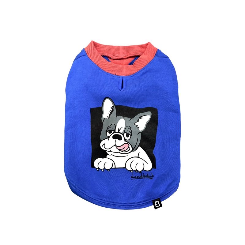 FRENCHIE DOG TANK -BLU×PIED - ชุดสัตว์เลี้ยง - ผ้าฝ้าย/ผ้าลินิน สีน้ำเงิน