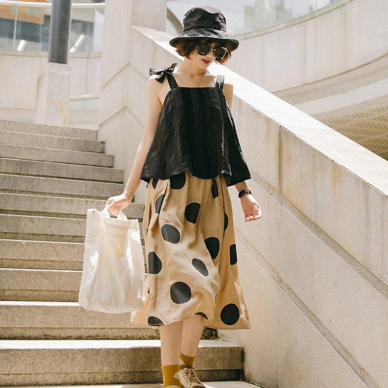 Japanese high waist polka dot skirt|skirt|summer|man cotton+polyester|Sora-307 - Skirts - Other Man-Made Fibers 