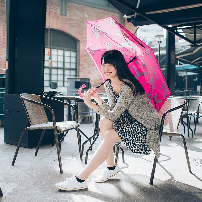 [Carry Umbrella] Printed double-layer reverse umbrella (pink camouflage/21 inches) - Umbrellas & Rain Gear - Waterproof Material Pink