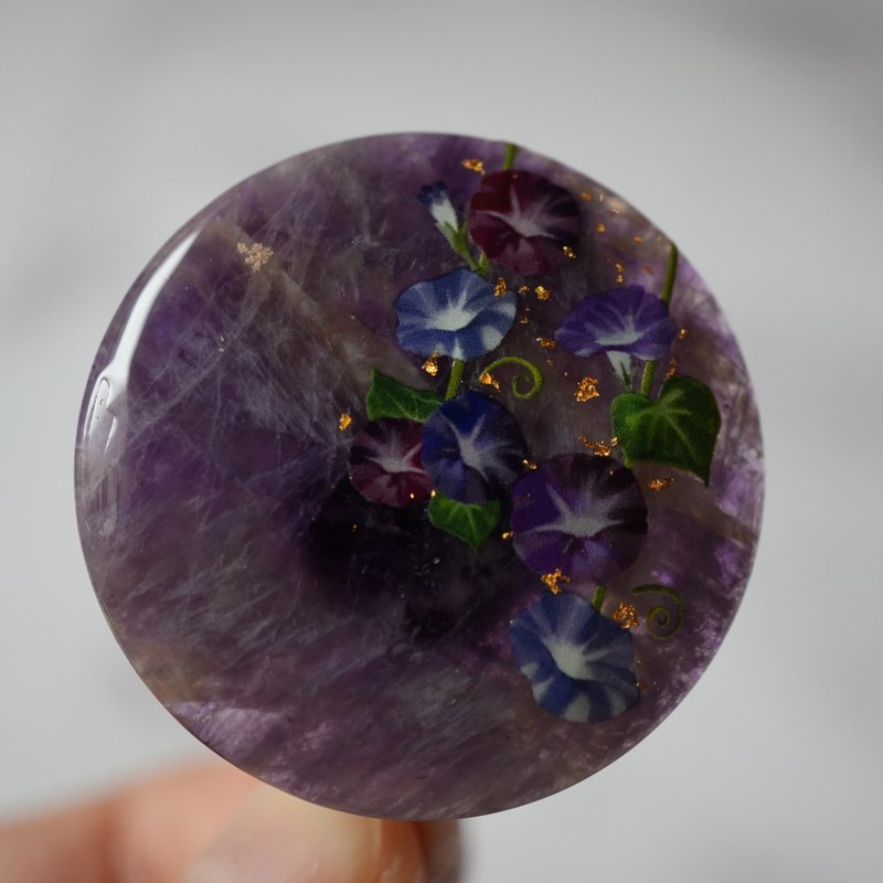 Amethyst & Morning Glory Hair Hook with 24K Kanazawa Gold Leaf | Obi Clasp & Brooch - เครื่องประดับผม - เครื่องเพชรพลอย สีม่วง