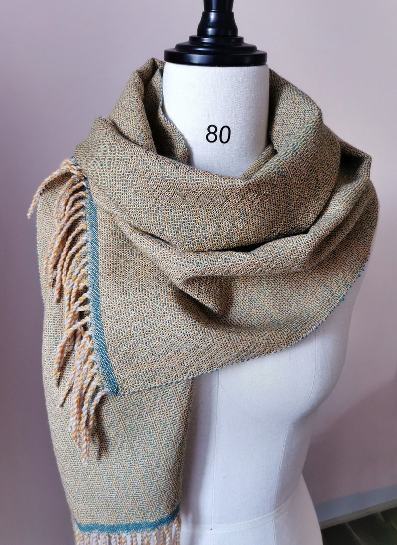 Handwoven by Carina | 手織美麗諾羊毛圍巾 - 圍巾/披肩 - 羊毛 綠色
