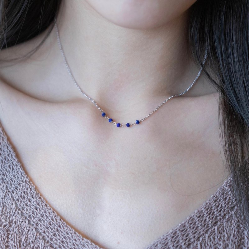 Lapis Lazuli 925 Sterling Silver Fruit String Necklace - สร้อยคอ - เครื่องเพชรพลอย สีน้ำเงิน