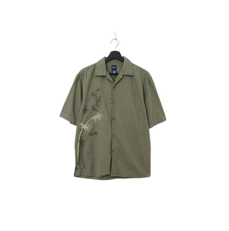 Back to Green-夏威夷襯衫 軍綠刺繡 竹林 ht-11/vintage shirts - 男襯衫/休閒襯衫 - 棉．麻 