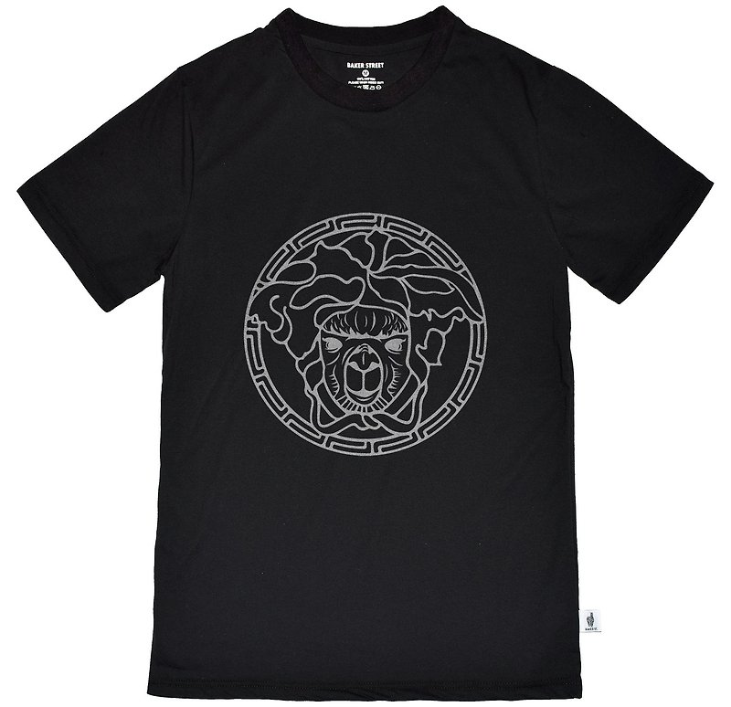 British Fashion Brand [Baker Street] Medusa Alpaca Printed T-shirt - เสื้อยืดผู้ชาย - ผ้าฝ้าย/ผ้าลินิน ขาว