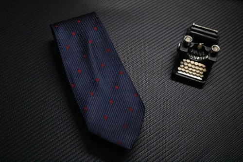 壞紳士 深藍色真絲圓點領帶/休閒百搭necktie