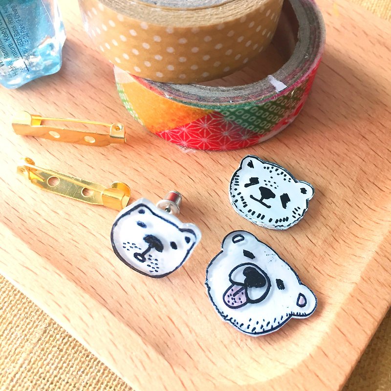 Oops bear - White Bear handmade brooch（3 style can choose） - Badges & Pins - Acrylic White