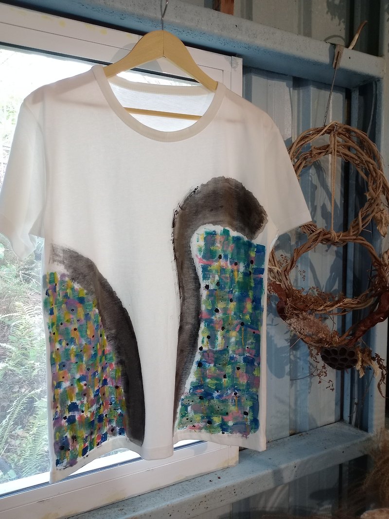 [Yuling Hui] Pure hand-painted organic cotton short-sleeved top I Unisex - เสื้อผู้หญิง - ผ้าฝ้าย/ผ้าลินิน 