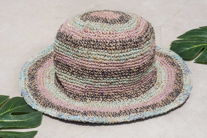 Hand-knitted cotton and linen cap knit hat fisherman hat visor straw hat - South American road travel cranberry - หมวก - ผ้าฝ้าย/ผ้าลินิน หลากหลายสี