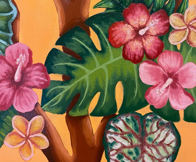 キャンバス油絵専用鳥とお花とおじさんと