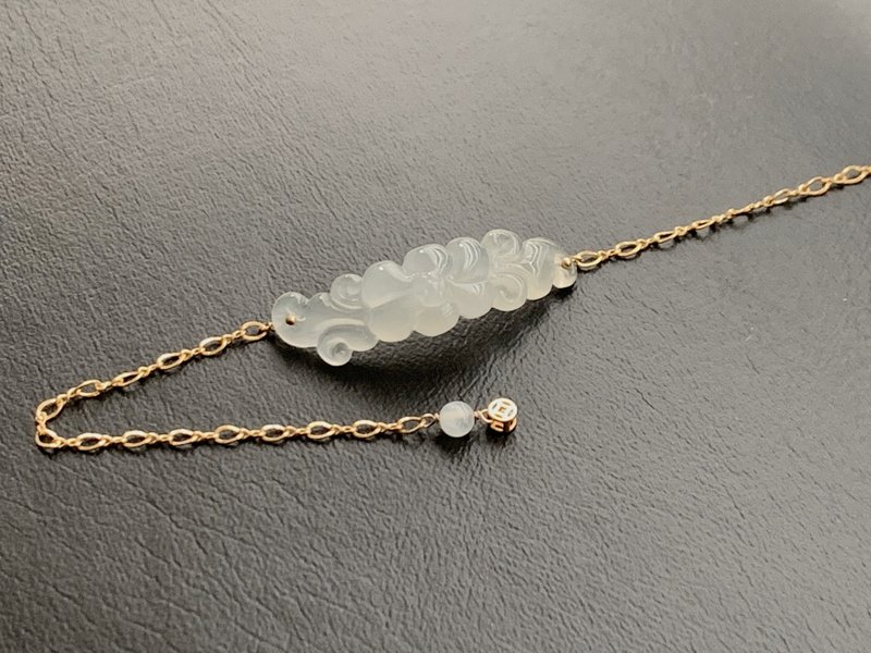 天然冰種翡翠手鍊 14Kgf手鍊 有錢花 花開富貴 送禮 開運 設計款 - 手鍊/手環 - 玉石 透明