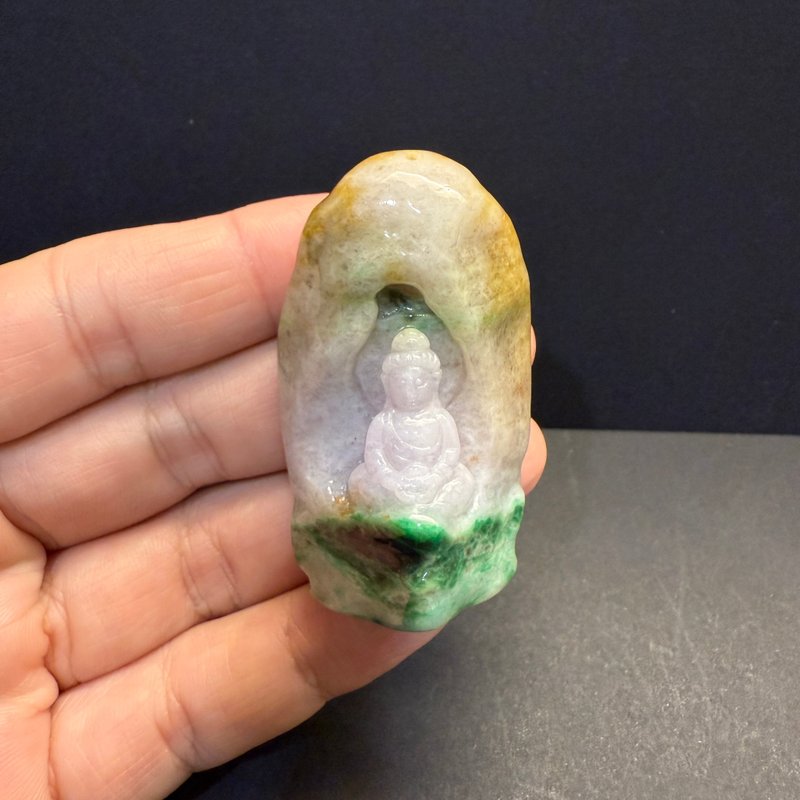 Hanyu Jewelry Natural Burmese Tricolor Jadeite - Tricolor Guanyin, Dunhuang Grottoes, Natural Grade A Jadeite - Yellow, Purple - อื่นๆ - หยก 