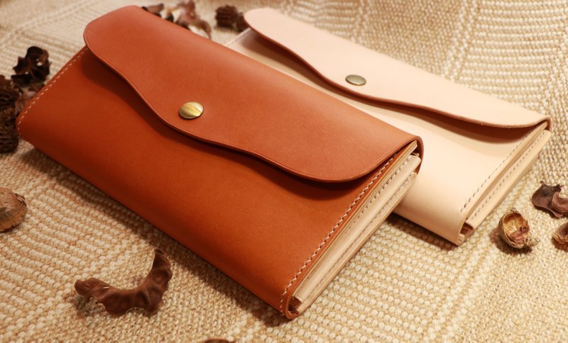 [Christmas] Flip-top long clutch bag l European Grade A French original leather color l Hand-sewn - กระเป๋าใส่เหรียญ - หนังแท้ 