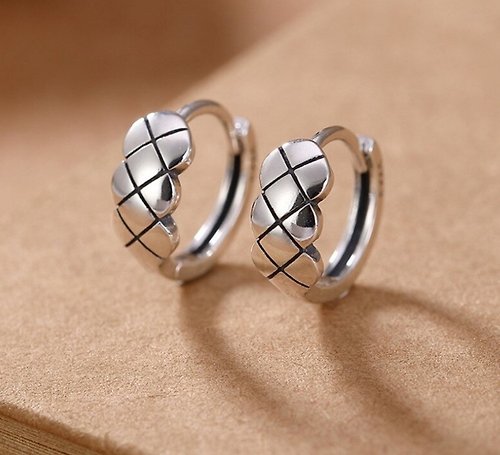 garyjewelry Minimalist Grids Earrings for Women Glossy Shiny Genuine 925 Sterling Silver Ear