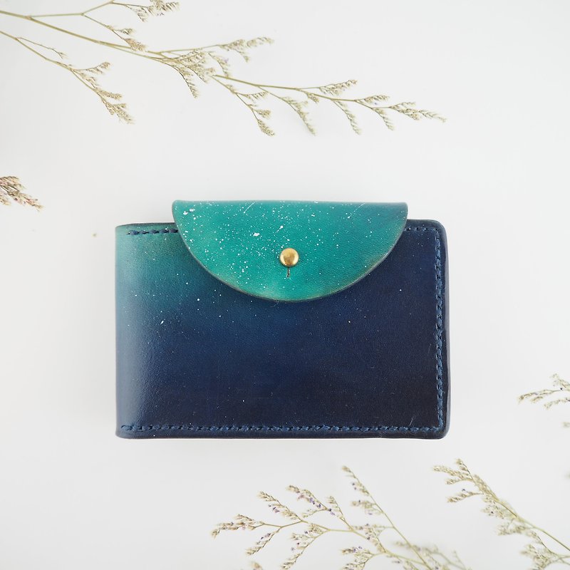 Handmade leather folio card holder, business card holder, starry sky dark blue - ที่เก็บนามบัตร - หนังแท้ สีน้ำเงิน