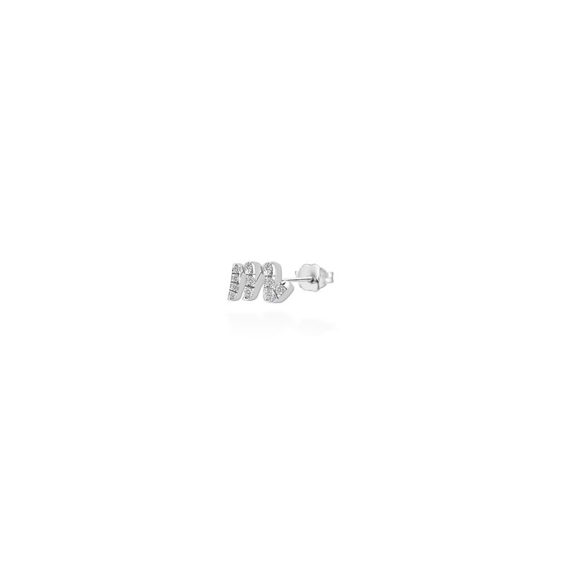 【mori】m字母鑽石耳環 【14k白金】 - 耳環/耳夾/耳骨夾 - 鑽石 銀色