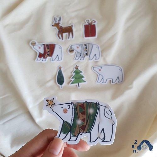 2an_doodle Christmas Sticker Flake : Polar bear (Random)