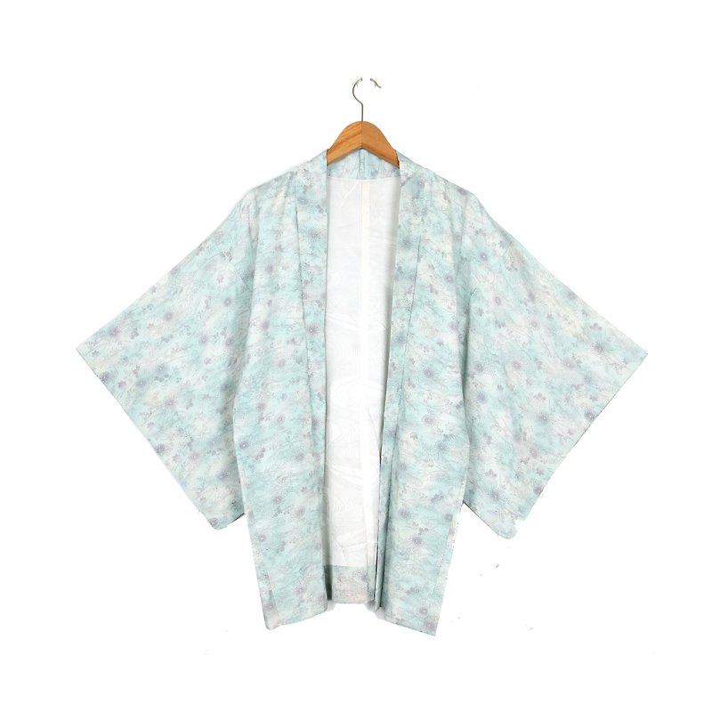 [Eggs] plant vintage wave floral vintage kimono haori - Overalls & Jumpsuits - Polyester Blue
