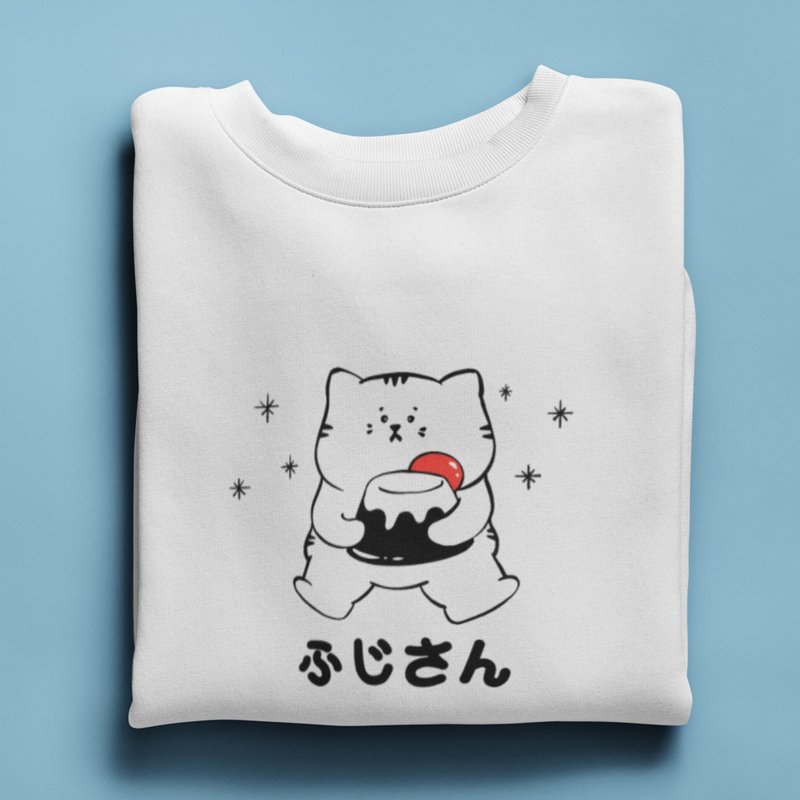 Xmas Fuji Cat 刷毛 大學T 中性版 白色  貓咪富士山聖誕秋冬限定 - 女上衣/長袖上衣 - 棉．麻 白色
