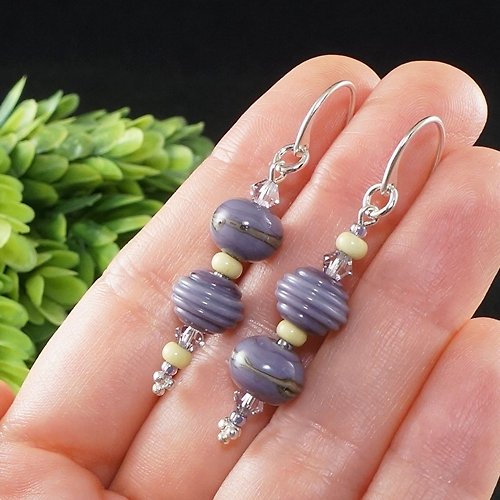 AGATIX Lavender Purple Lilac Lampwork Murano Glass Sterling Silver Earrings Jewelry
