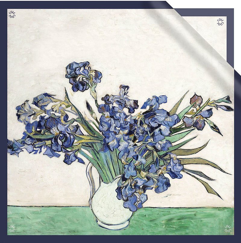 ART COLE【Irises】真絲圍巾 名畫絲巾 花卉 植物 頭巾 真絲方巾 - 絲巾 - 絲．絹 白色