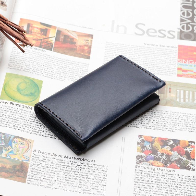 Retro business card holder | navy vegetable tanned cow leather | multi-color - Card Holders & Cases - Genuine Leather Blue