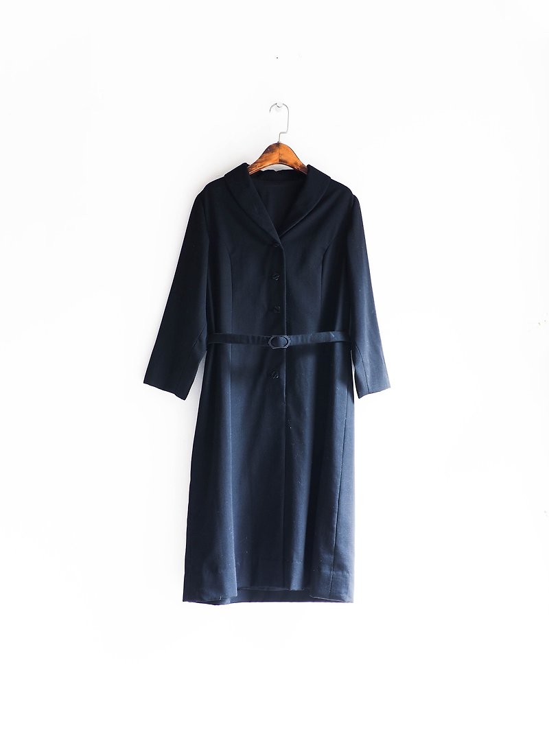 River Hill - Toyama deep dark classic black silk dress neutral plain coveralls overalls oversize vintage Japanese - ชุดเดรส - วัสดุอื่นๆ สีดำ