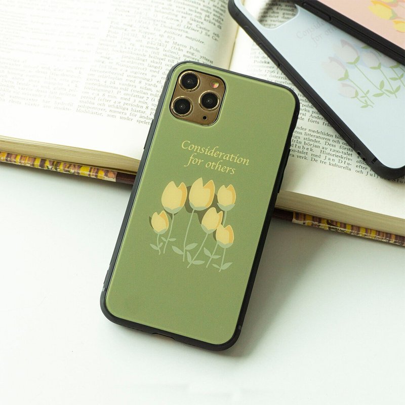 多機種対応 スマホケース ガラス 【 チューリップ 】 ニュアンスデザイン くすみカラー 花 iPhone android JI72U - 手機殼/手機套 - 玻璃 卡其色