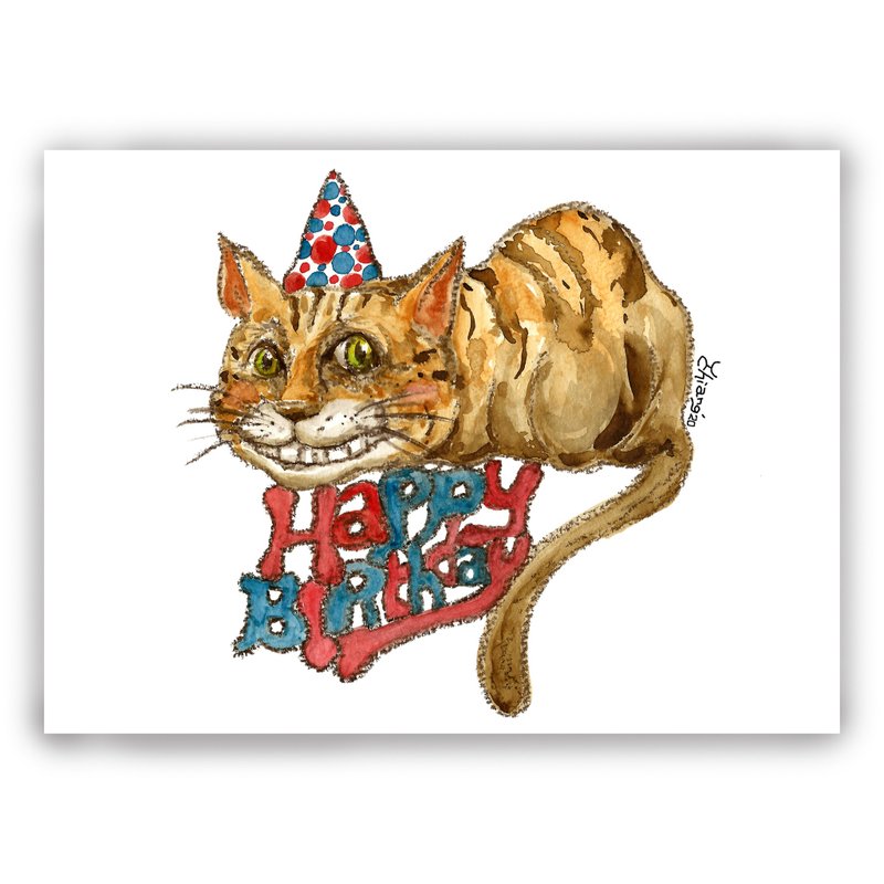 手繪插畫萬用卡/生日卡/明信片/卡片/插畫卡-微笑生日貓 - 卡片/明信片 - 紙 