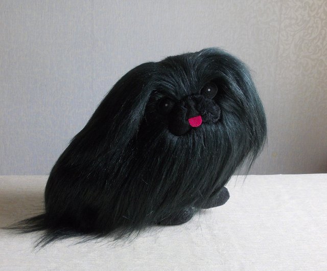 lovely Pekingese dog 14x10cm furry fur dog model toy polyethylene