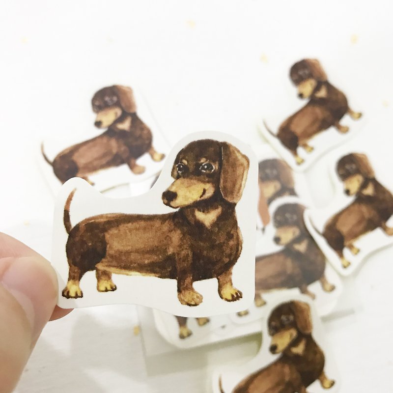 Puppy Series Sticker-Stickers,Watercolor,illustrations,Sticker,Dachshund Sticker - สติกเกอร์ - กระดาษ สีนำ้ตาล