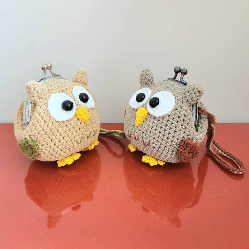 Customized Coin Purse 8.5cm Gold Coin Purse Owl Shaped Coin Purse Customized Coin Purse - กระเป๋าใส่เหรียญ - ผ้าฝ้าย/ผ้าลินิน สีกากี