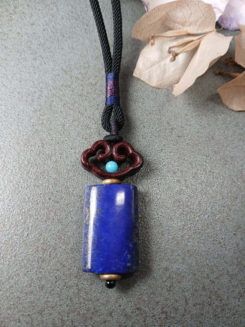 Necklace ancient Silver jade lapis lazuli + rosewood + Stone+ Bronze/ wishful stars - Necklaces - Jade Blue