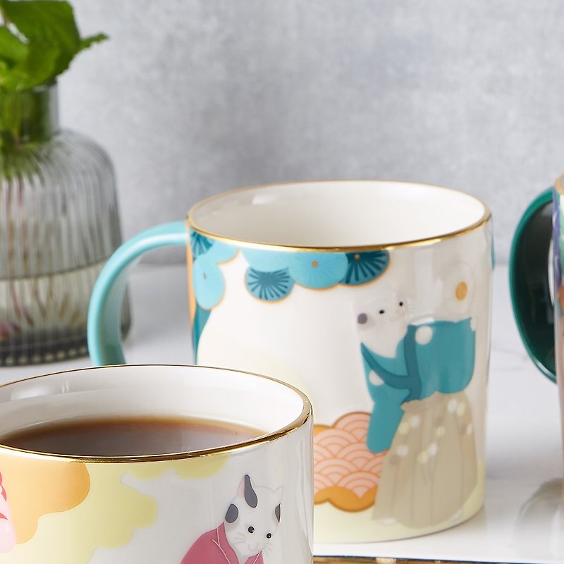 浮世絵の猫と松樹-吉祥猫マグカップ(冬松) - グラス・コップ - 磁器 