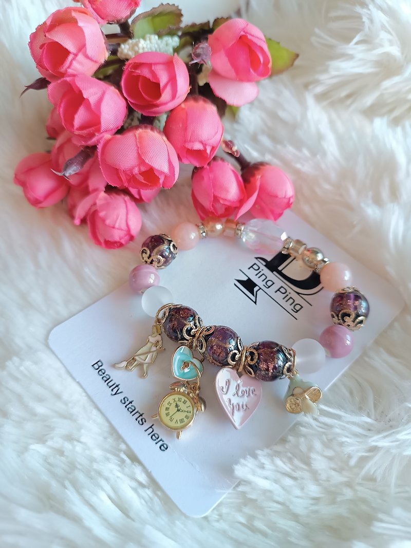 Lucky Pink stone bracelet for love happiness Alice stone - Bracelets - Gemstone Pink