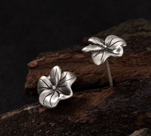 garyjewelry Real 925 Sterling Silver Handmade Engrave Lotus Leaf Stud Earrings for Women