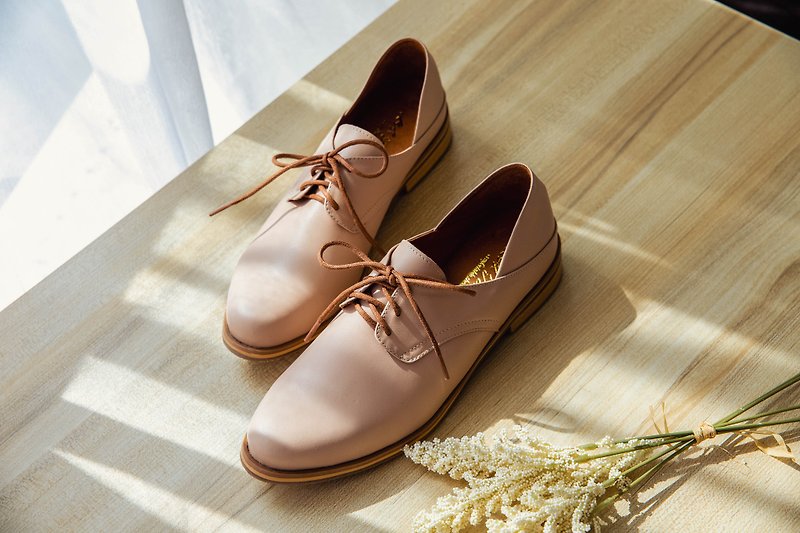 [British petty bourgeois girl] British derby women's shoes. Rose pink - Women's Oxford Shoes - Genuine Leather Pink