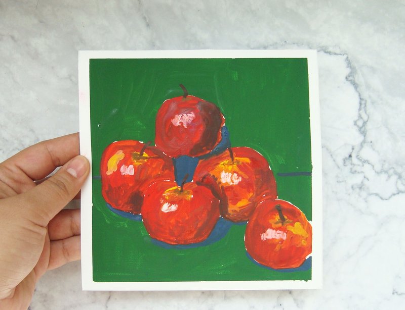 Gouache painting Apples still life, Original Art - ตกแต่งผนัง - กระดาษ สีเขียว