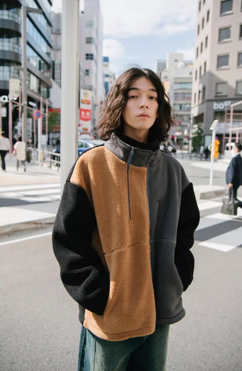 硬派少年 日系羊羔毛外套 寬鬆加厚棉服 - 男夾克/外套 - 其他材質 咖啡色