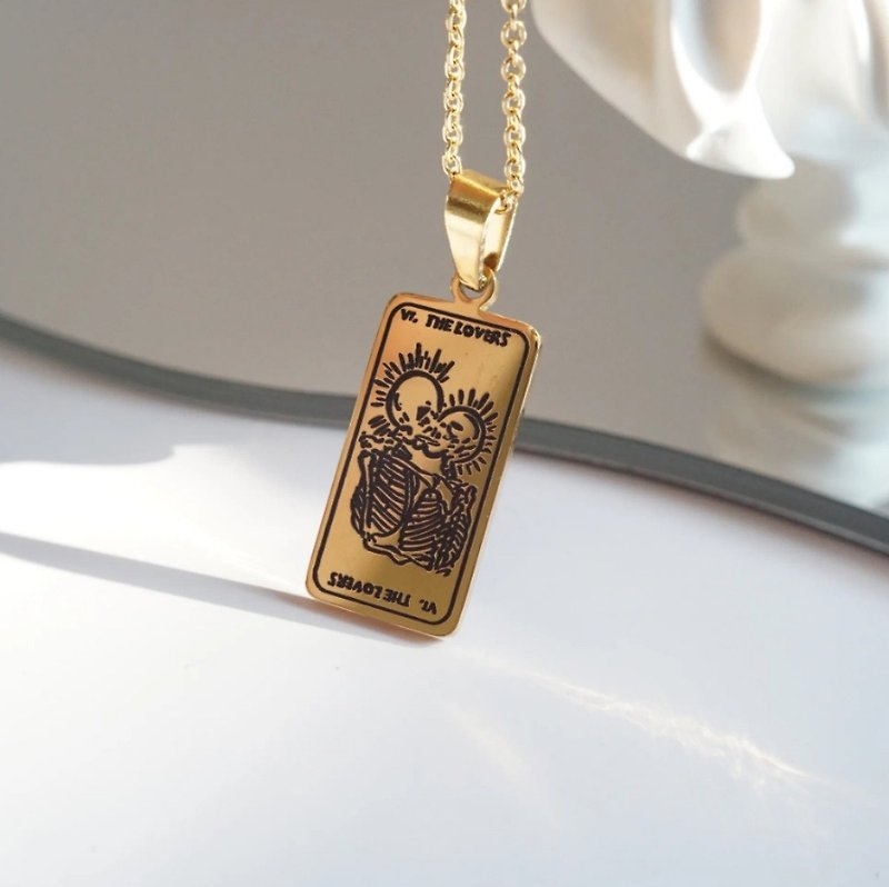 The Lovers Tarot Titanium Necklace - Necklaces - Stainless Steel Gold