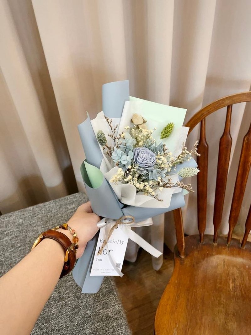 乾燥花束【寂靜藍綠小花束】 生日禮物 玫瑰花束 生日花束 畢業花 - 乾燥花/永生花 - 植物．花 