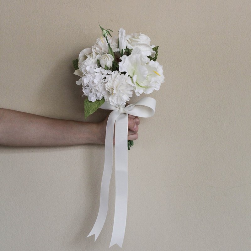BS201 : ช่อดอกไม้ขนาดเล็ก สไตล์ดอกไม้ป่า สีขาวบริสุทธิ์ - งานไม้/ไม้ไผ่/ตัดกระดาษ - กระดาษ ขาว
