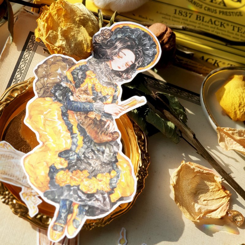Romance Time girl&cat INS paper sticker collage material - 貼紙 - 紙 