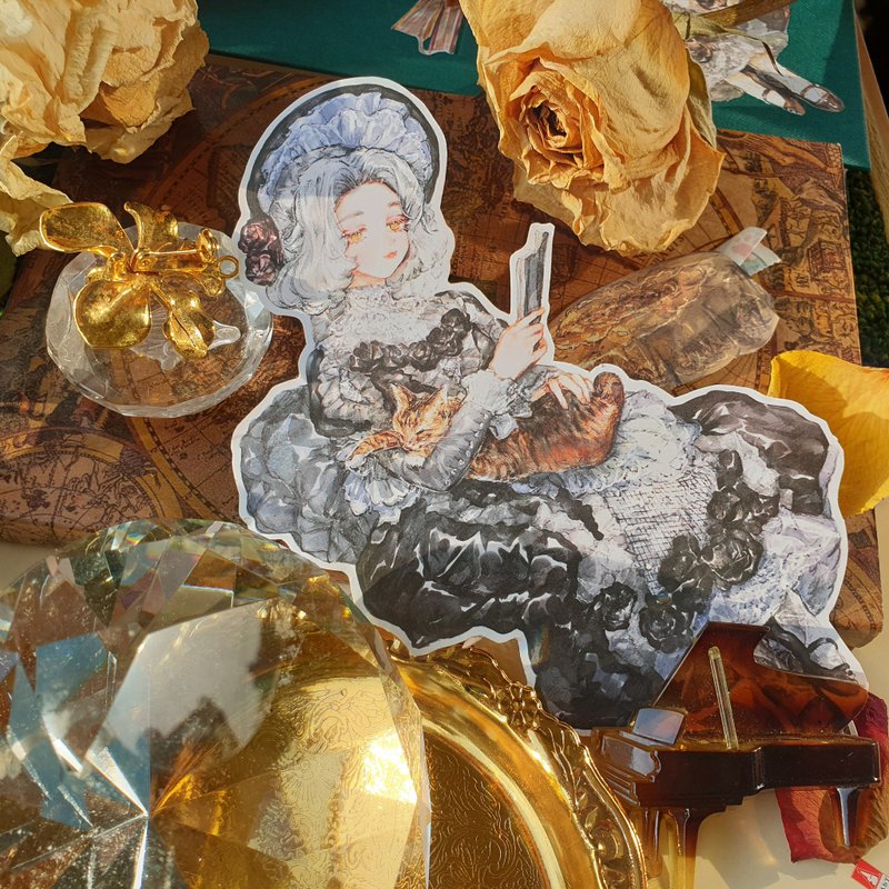 Romance Time girl&cat INS paper sticker collage material - 貼紙 - 紙 