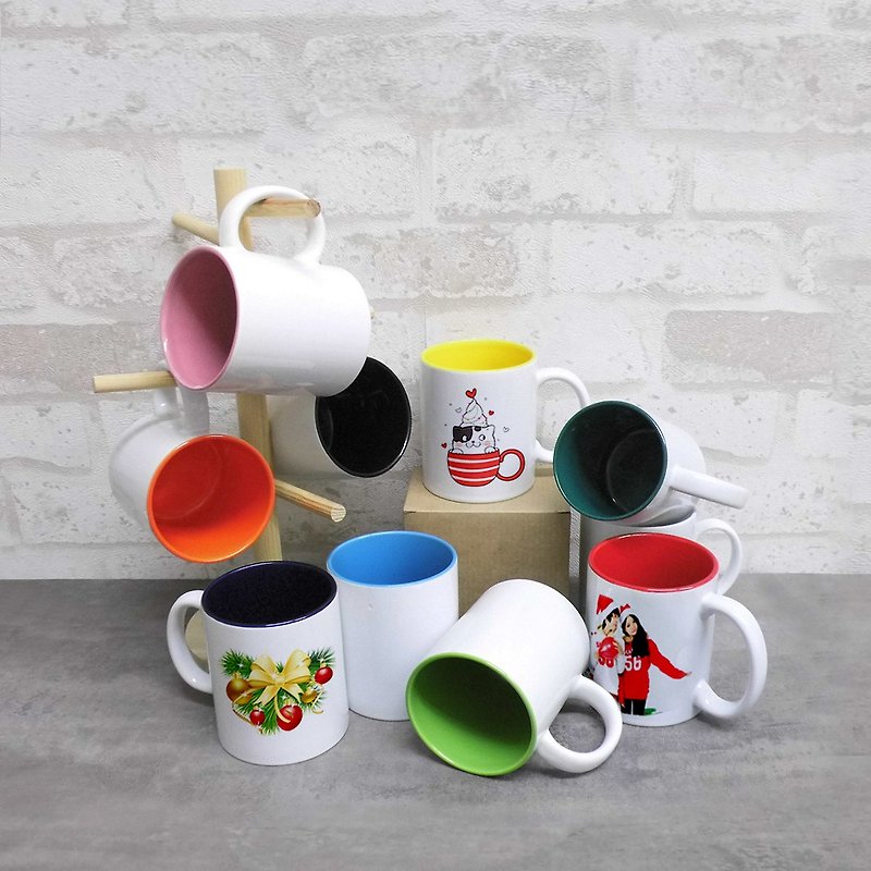 Customized round handle inner color mug with box nine color inner color mug customized according to drawing - Mugs - Porcelain 