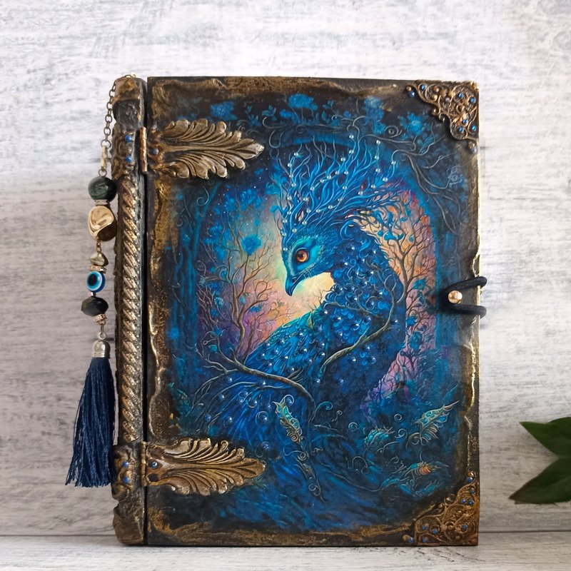 Peacock Box-Book,Box playing cards,Peacock tarot box,Peacock Feathe, Jewelry box - 居家收納/收納盒/儲物盒 - 木頭 藍色