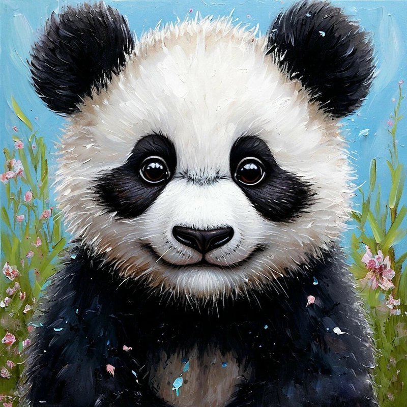 Cute Panda animal kids room decor painting, Panda wall art - Posters - Cotton & Hemp Multicolor