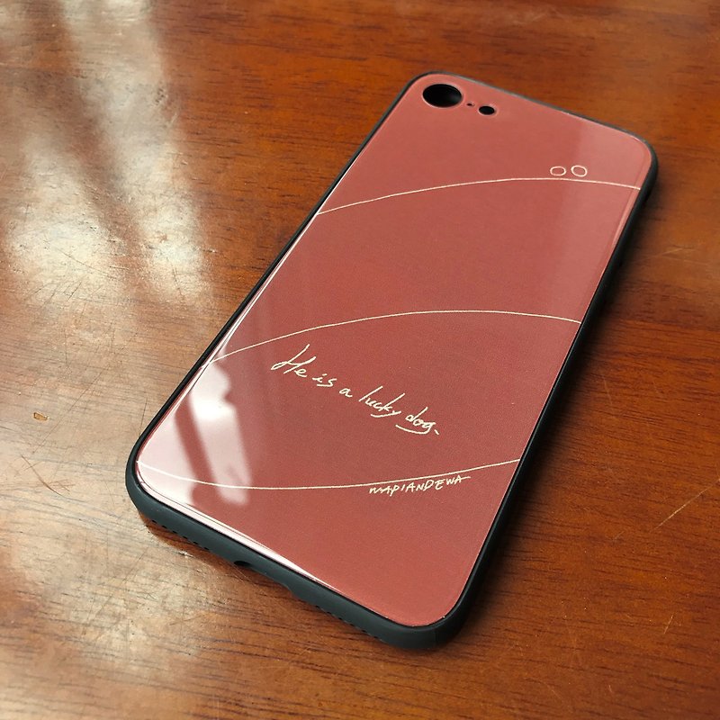 He is a lucky dog glass mirror phone case - เคส/ซองมือถือ - แก้ว สีแดง