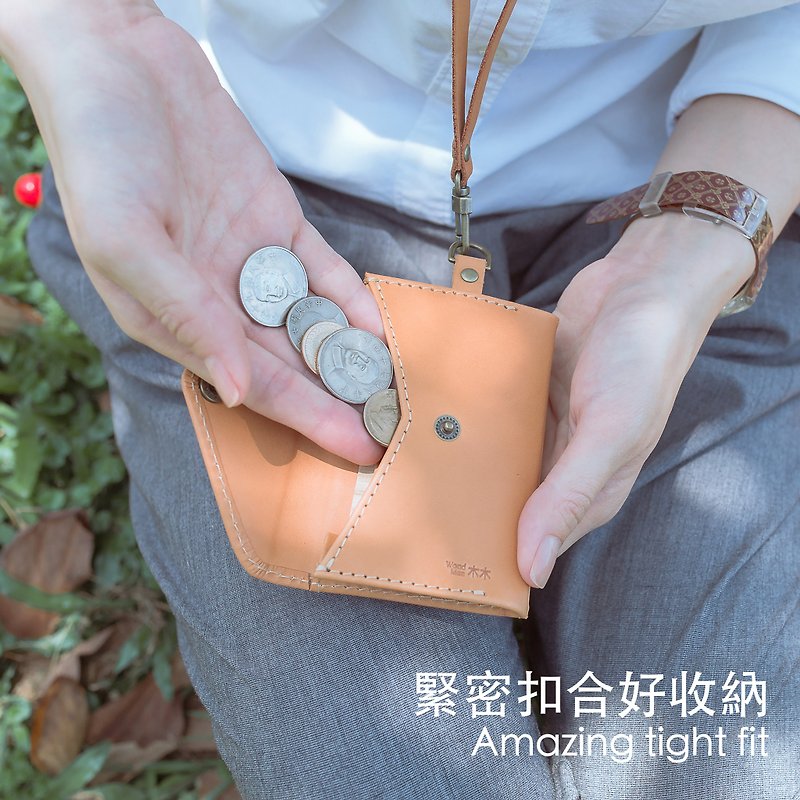 Genuine leather multifunctional ID holder-Caramel Coffee (free engraving) - กระเป๋าใส่เหรียญ - หนังแท้ สีนำ้ตาล